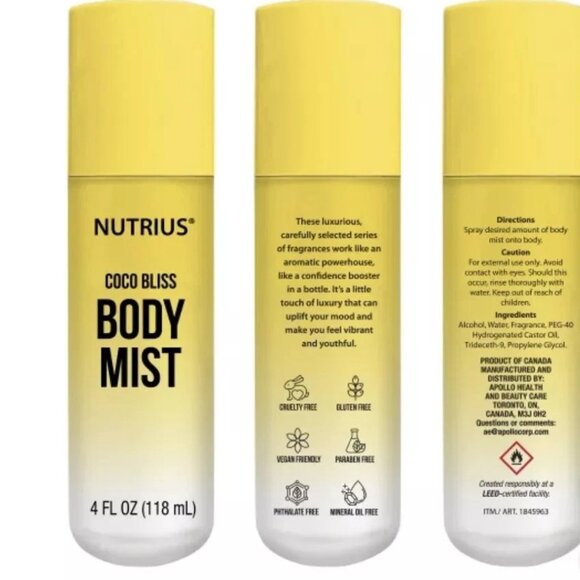 Nutrius Body Mist, 4 fl oz, 3-pack - New open box - Picture 5 of 6